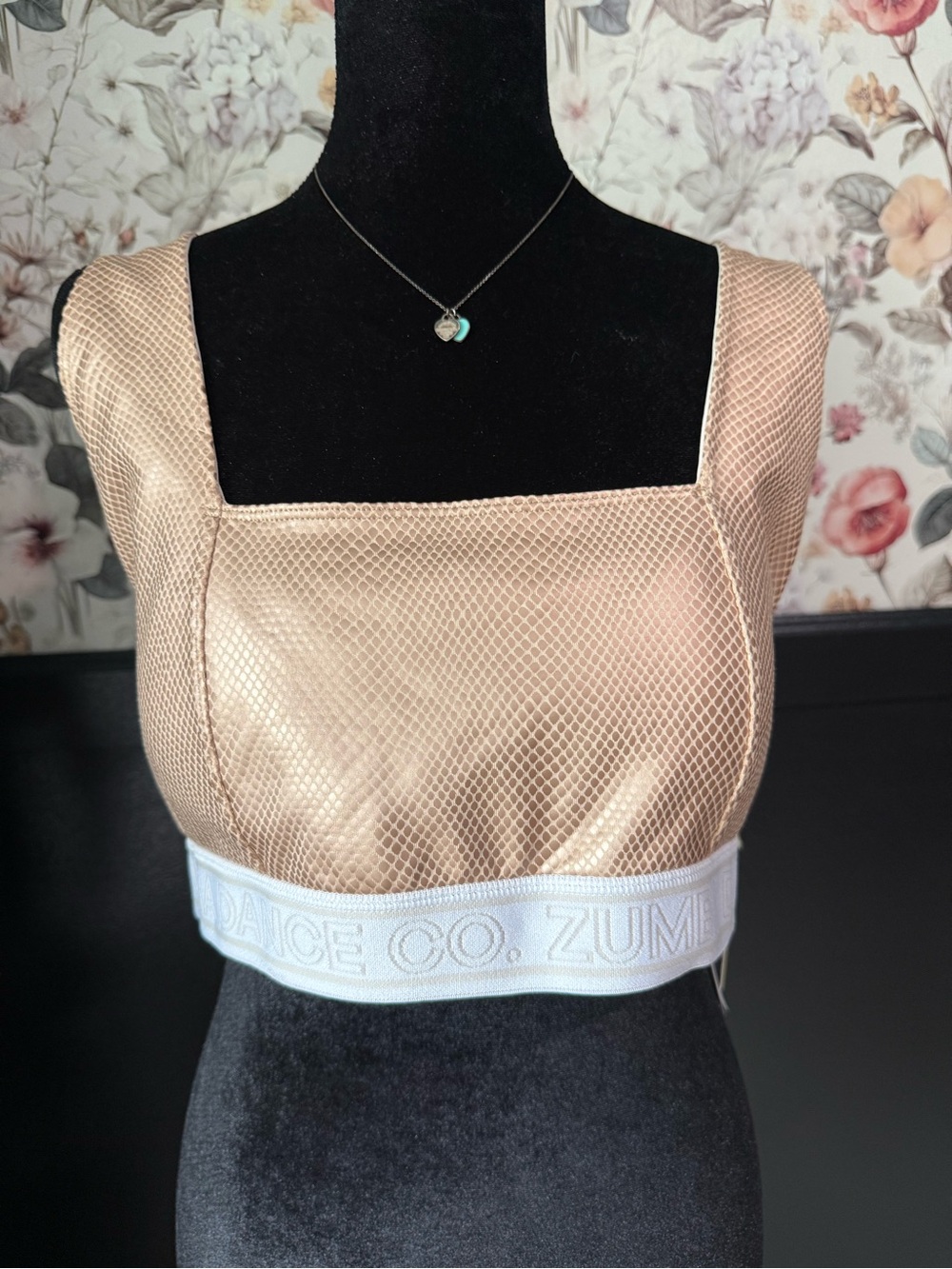Zumba Gold Metallic Mesh Crop Top in Champagne
